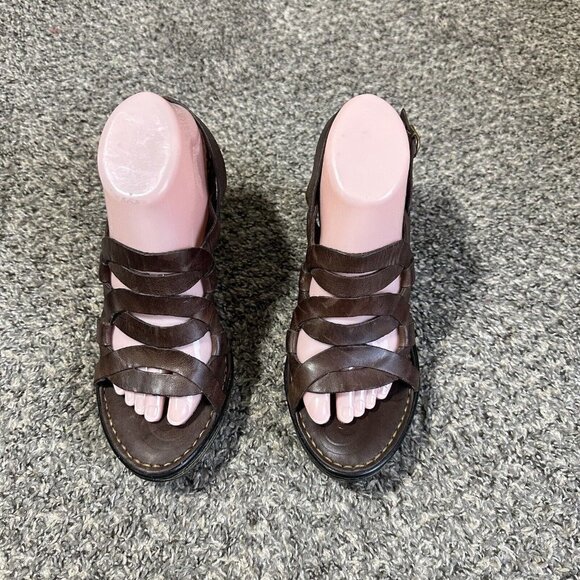 BORN Brown Leather Wedge Sandals Genesis Strappy Open Toe Slingback Size 10 - Picture 11 of 11